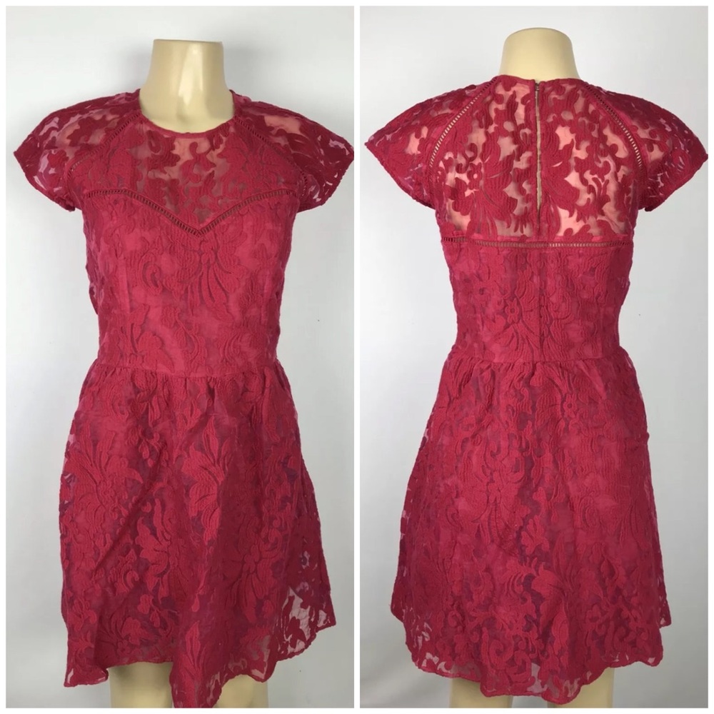 Dolce Vita Dress Red Sheer Lace Sweet Heart Sz 1 - Picture 1 of 7